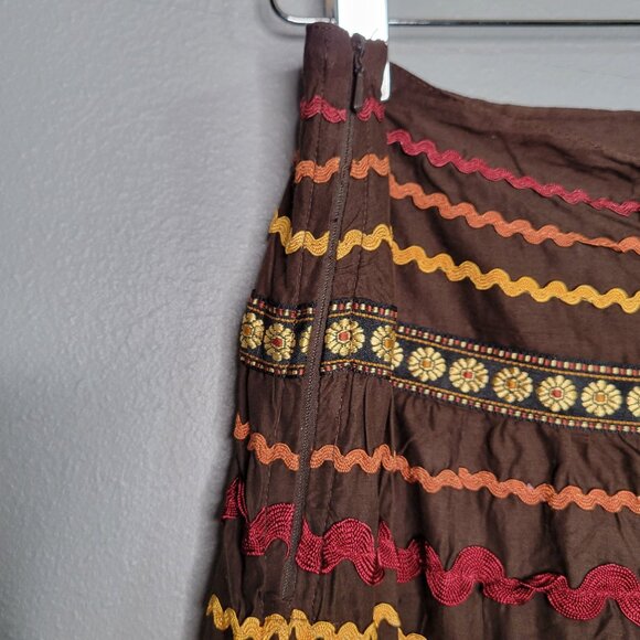 Jenni N Jess Y2K Women's Small Maxi Boho Skirt Embroidered Floral HIppie Brown - Picture 6 of 10